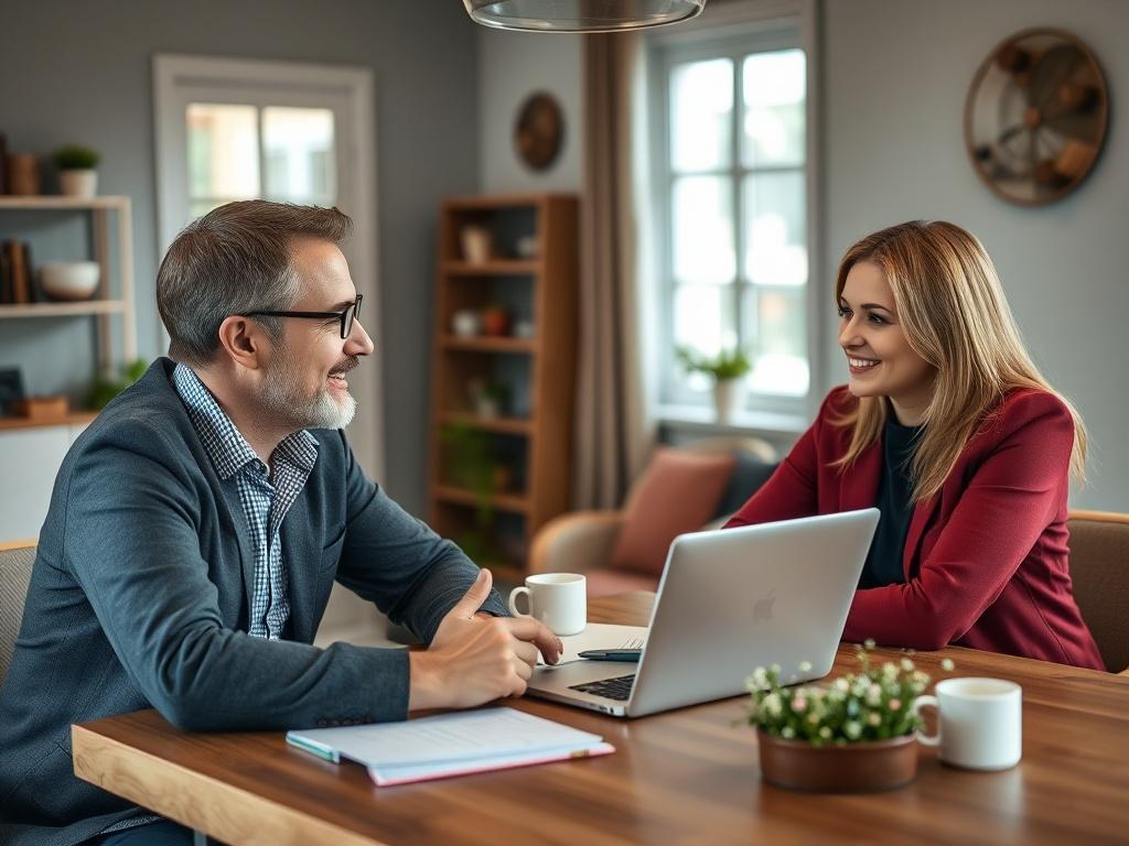 A friendly real estate consultant sitting across a table with