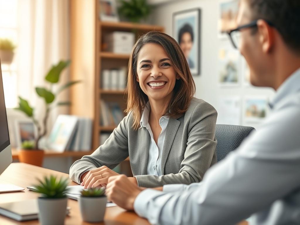 A close up shot of a friendly real estate consultant