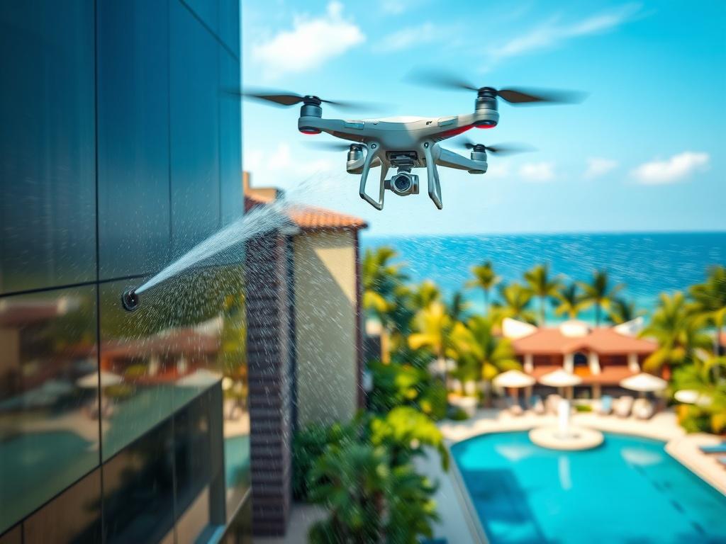 A high resolution close up of a resort's exterior being