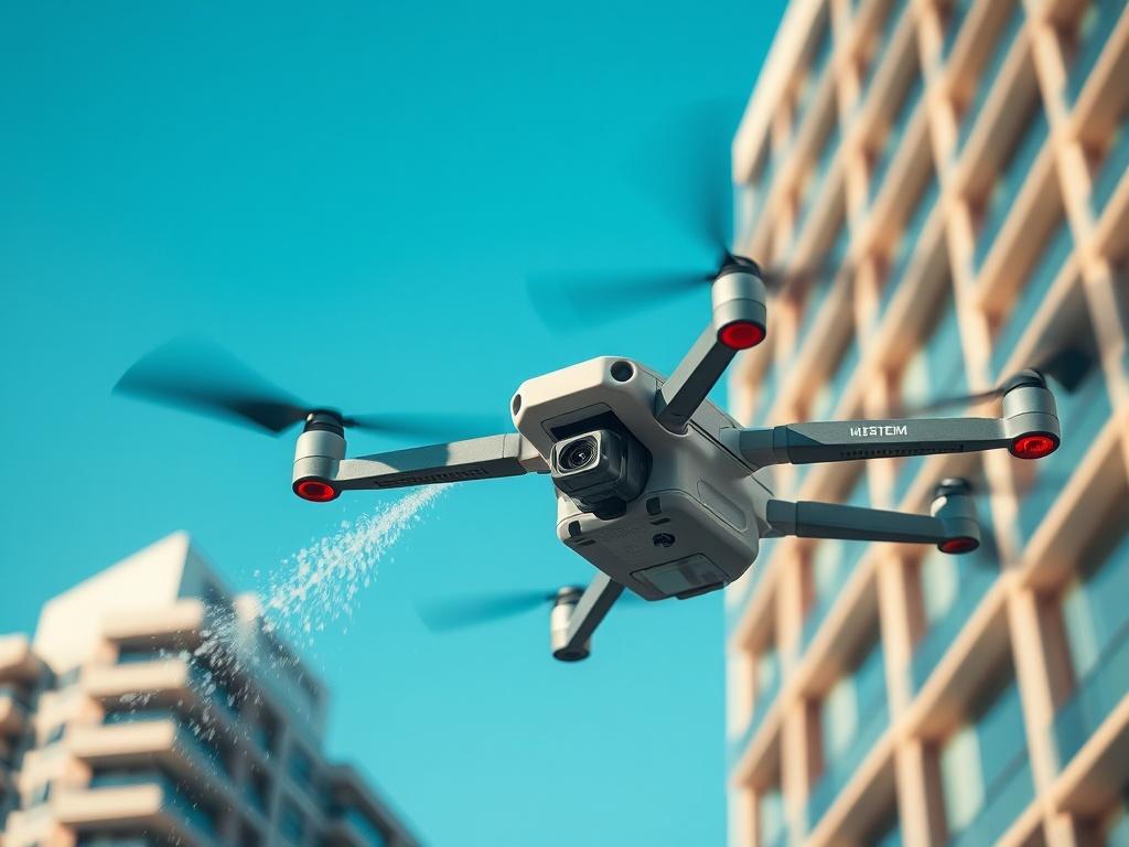 A dynamic shot of a drone in action, cleaning the