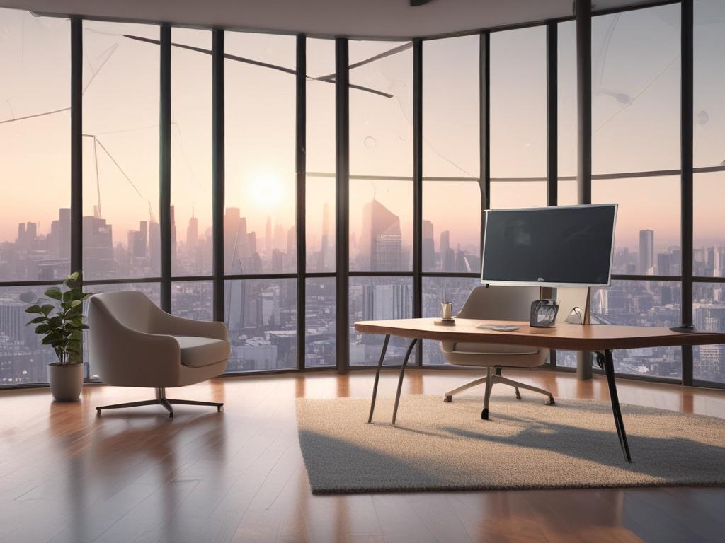 a peaceful investment office setting with charts and graphs displayed,