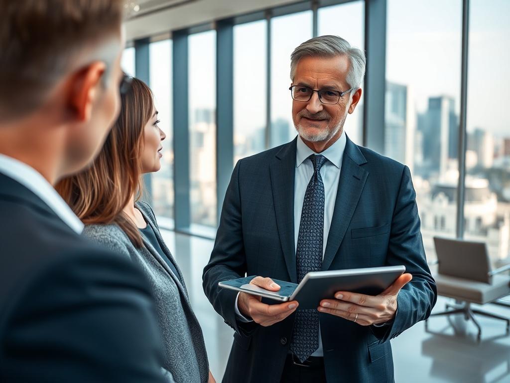 A professional business consultant engaging with a client in a