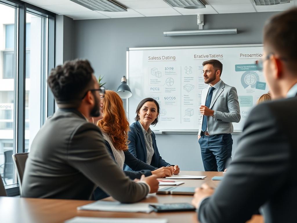 A focused close up shot of a professional sales training
