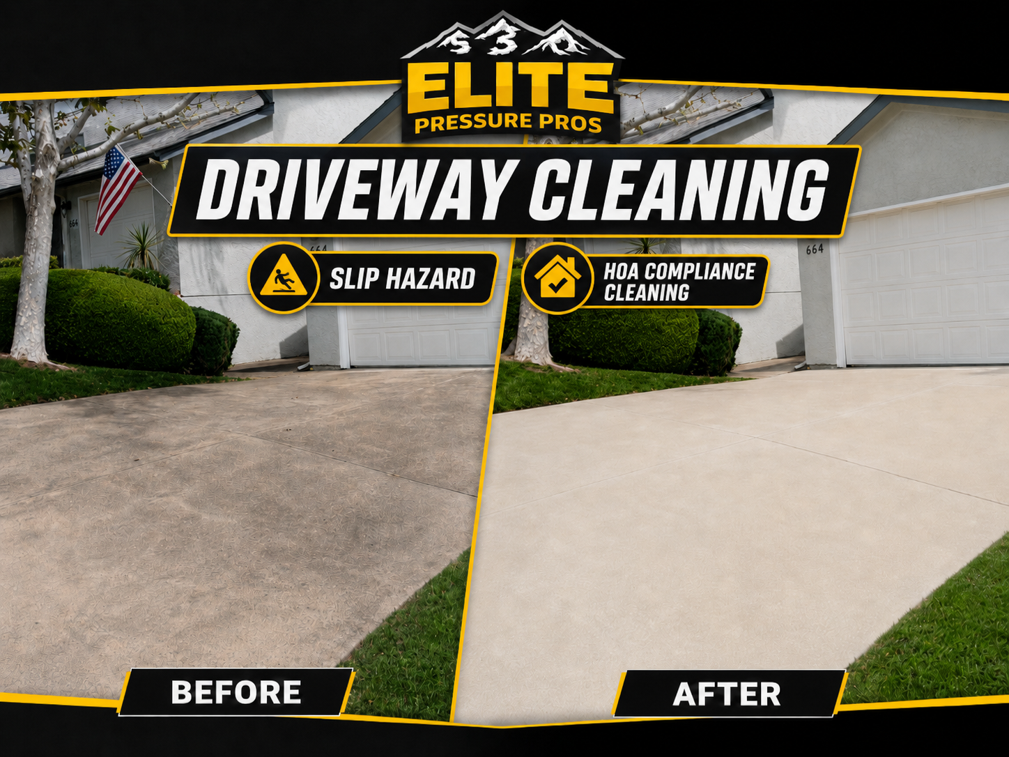 Driveway cleaning slip hazard removal before and after - Placerville pressure washing