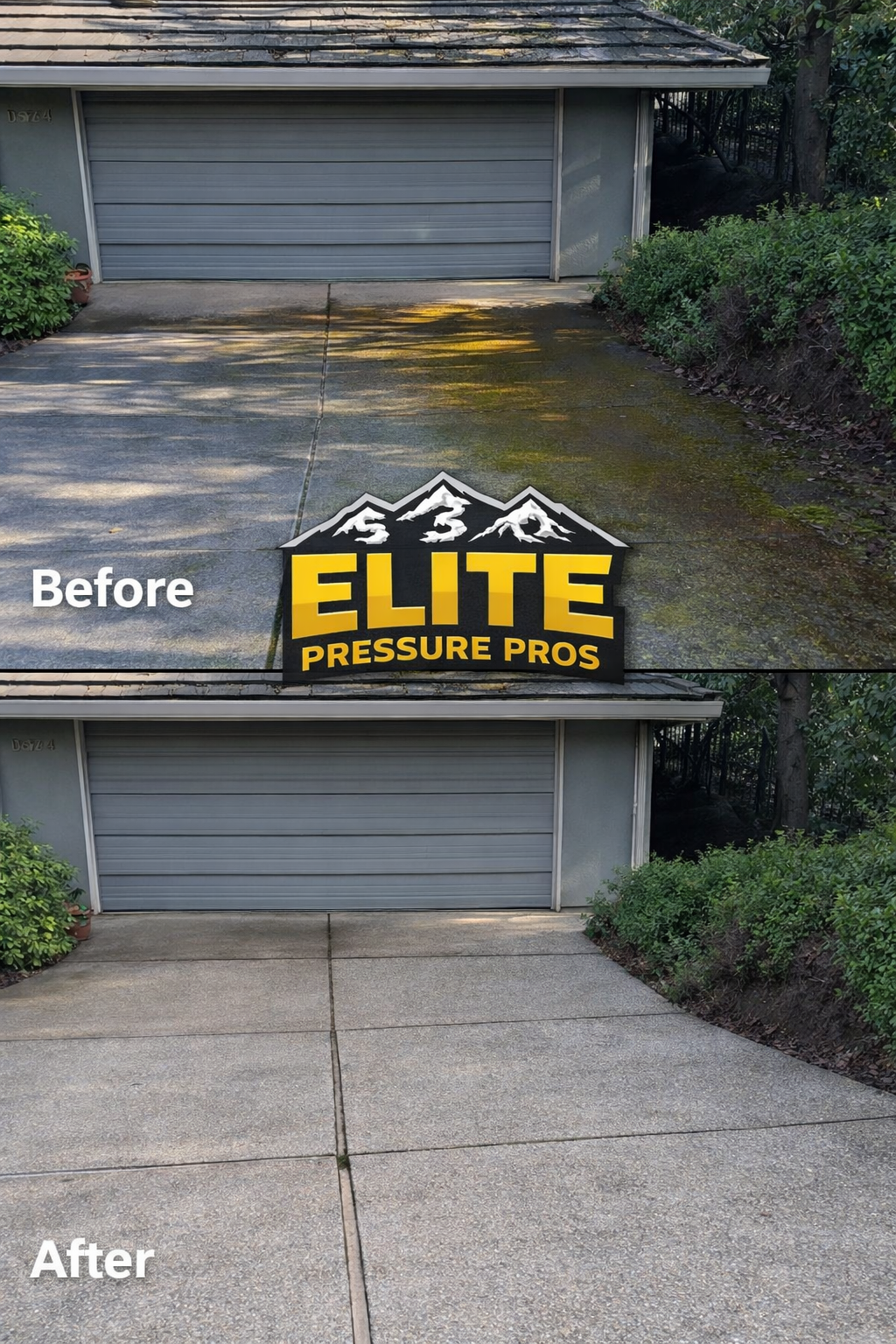 Before and after driveway cleaning example