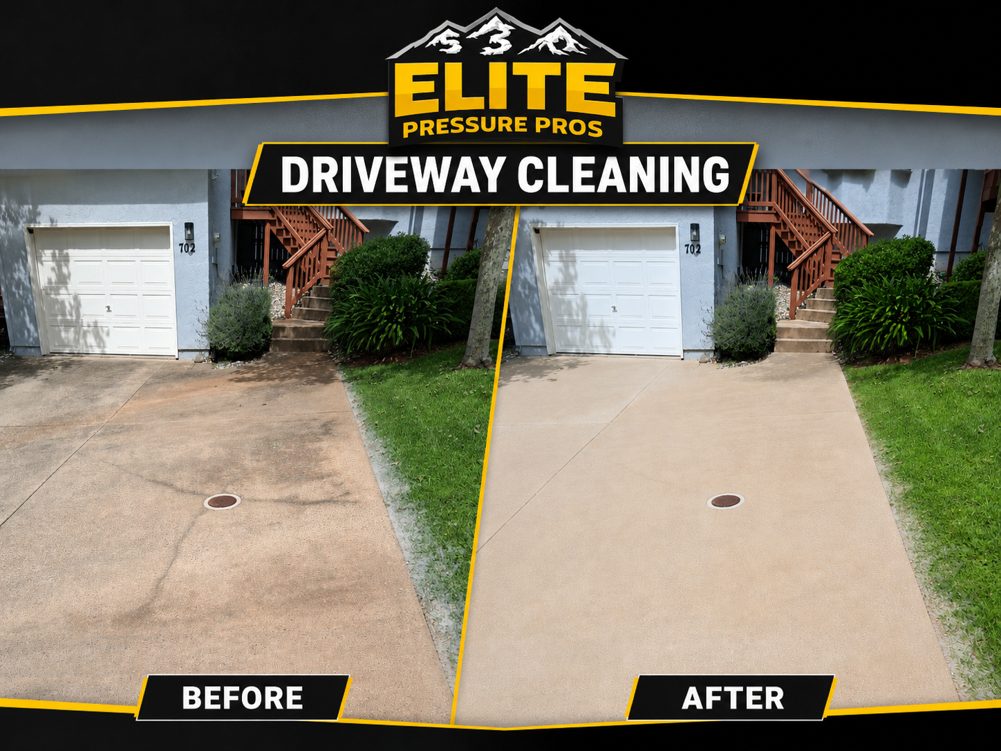 Concrete cleaning before and after - Entryway transformation by Elite Pressure Pros