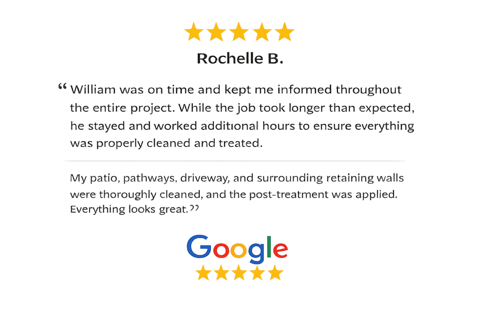 Rochelle B. full exterior cleaning testimonial - Elite Pressure Pros customer review