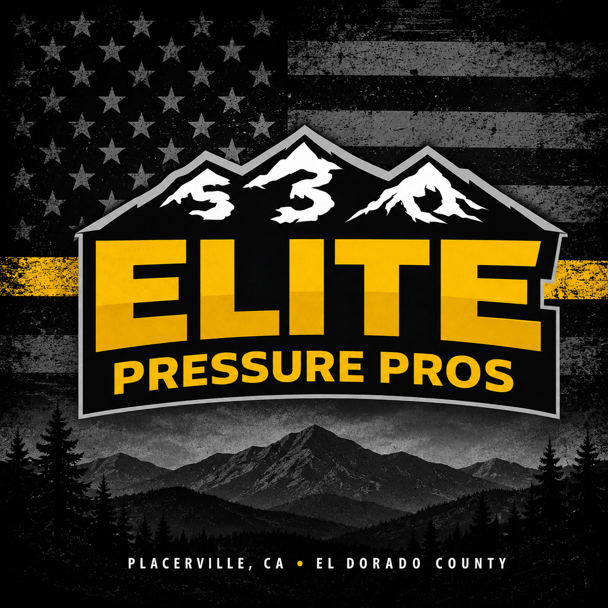 Elite Pressure Pros mountain and flag branding for Placerville El Dorado County