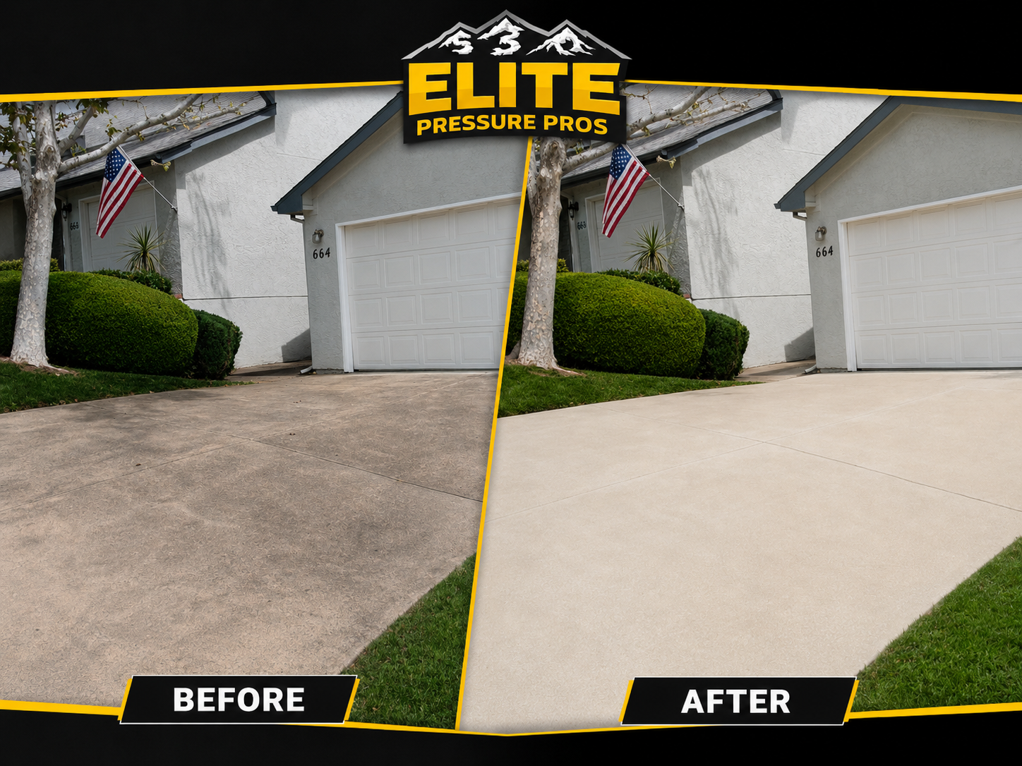 Before and after driveway cleaning and moss removal in Placerville
