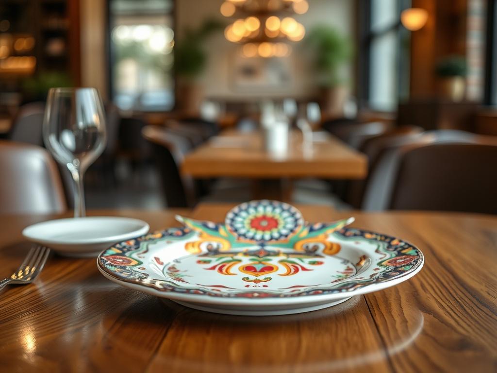 A beautifully designed customizable dinner plate featuring intricate patterns and