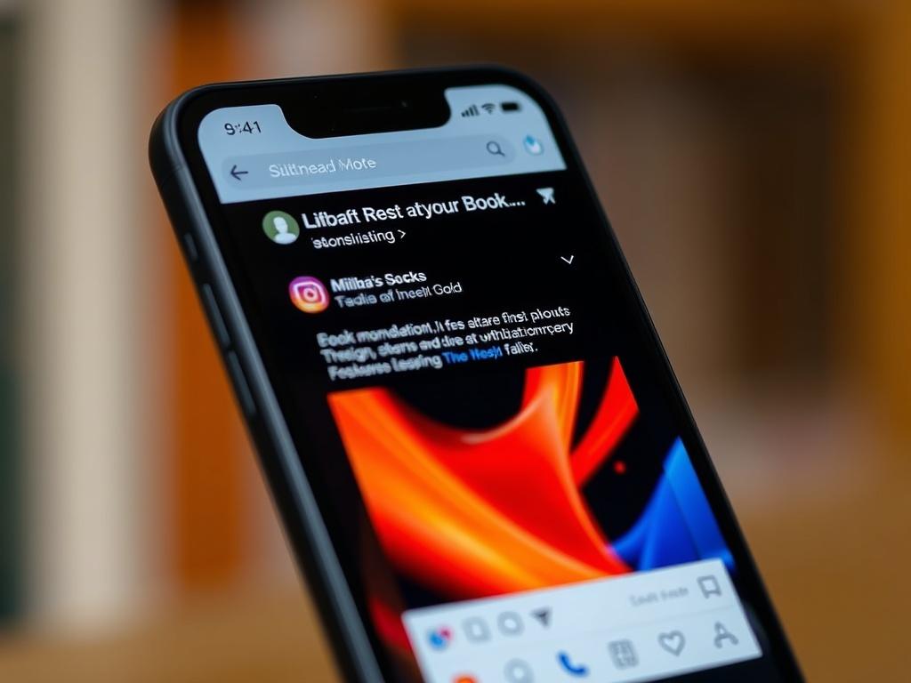 A close-up shot of a smartphone displaying an engaging social media post about a book, with vibrant graphics and eye-catching visuals. The background should be simple and blurred to emphasize the phone, capturing the essence of digital marketing in the book promotion space. The image should have a hyper-realistic style, shot with a 45mm f/1.2 lens, compatible with the #136A5C primary color.