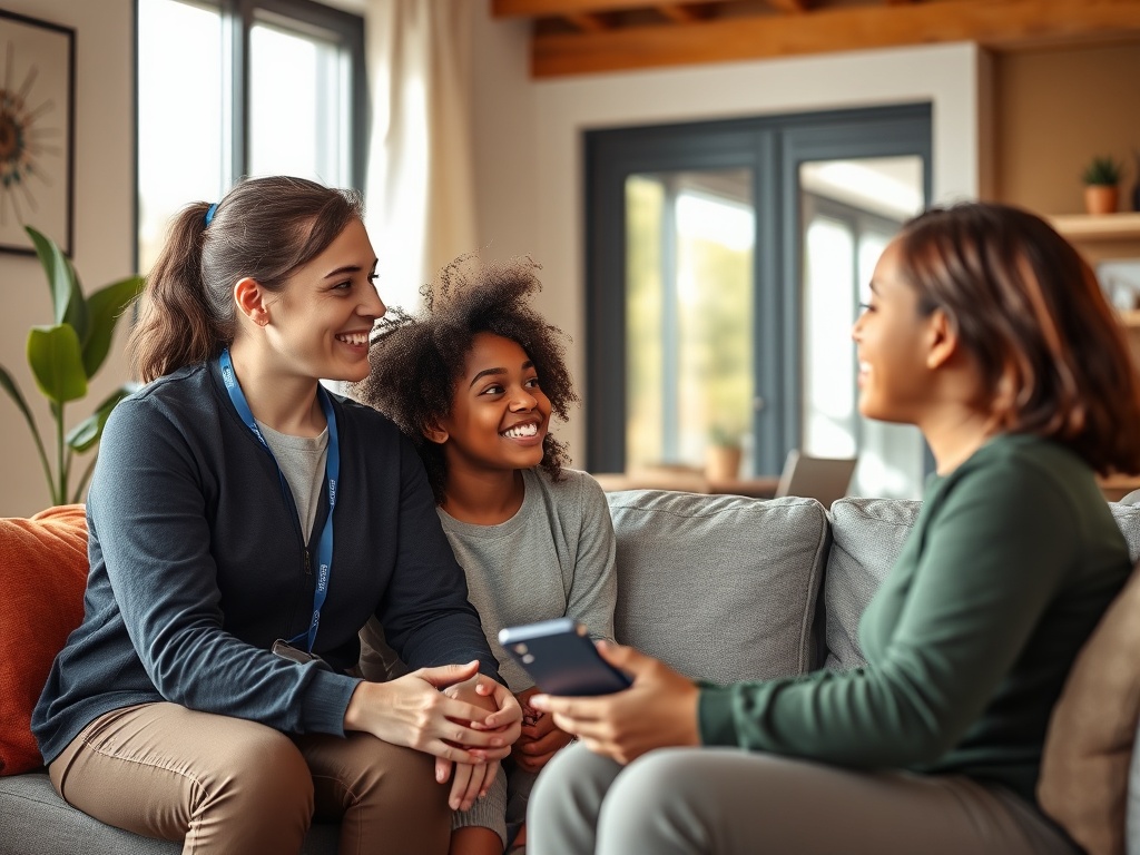 Support worker having one-to-one conversation with young person