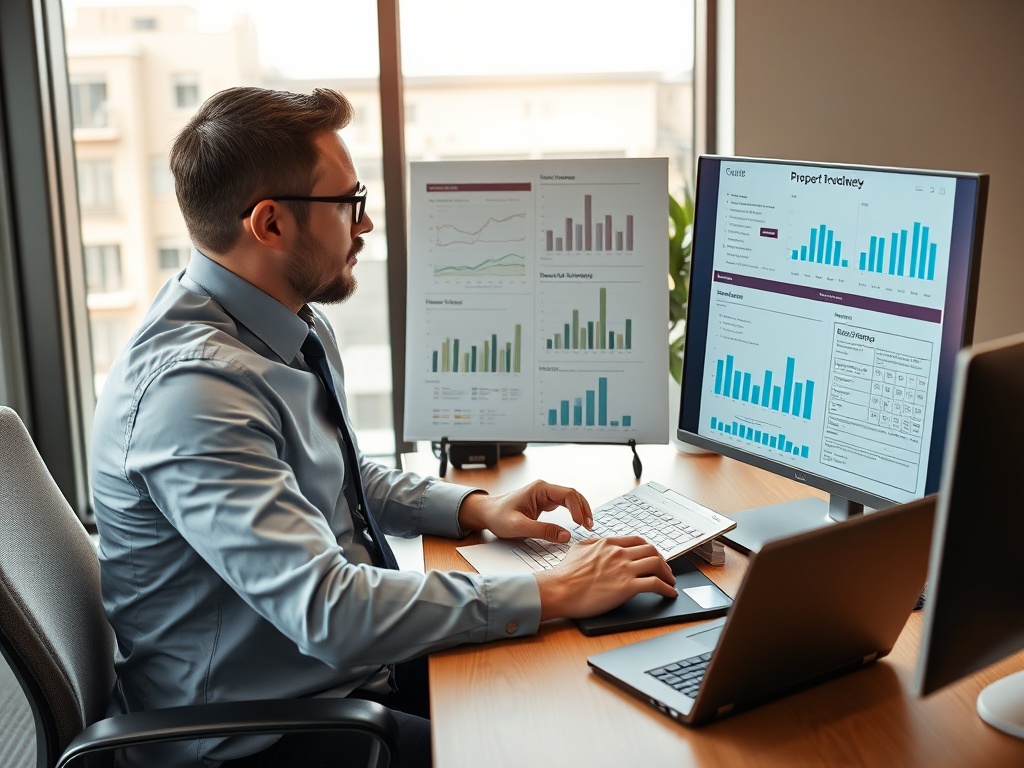 Professional property manager reviewing portfolio analysis