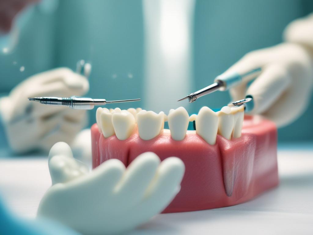 close up of dental implant surgery in progress, focus on