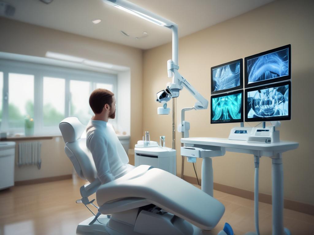 high resolution close up of 3D dental imaging equipment, patient