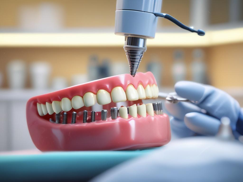 high resolution close up of dental implant process, patient receiving
