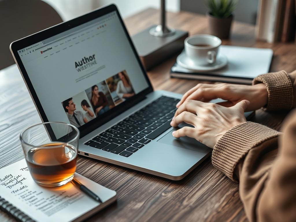 A hyper realistic close up shot of an author working