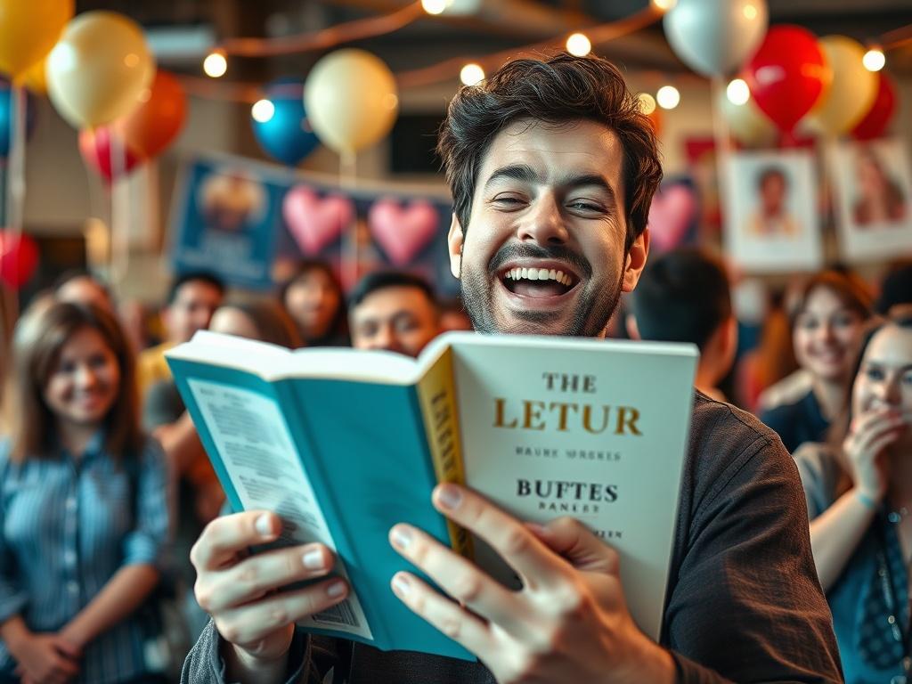 A hyper realistic close up shot of a book launch