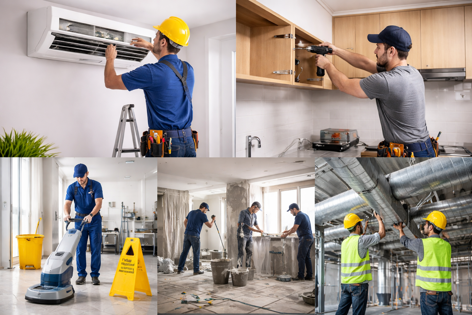 Professional HVAC technician installing ductwork and air conditioning system