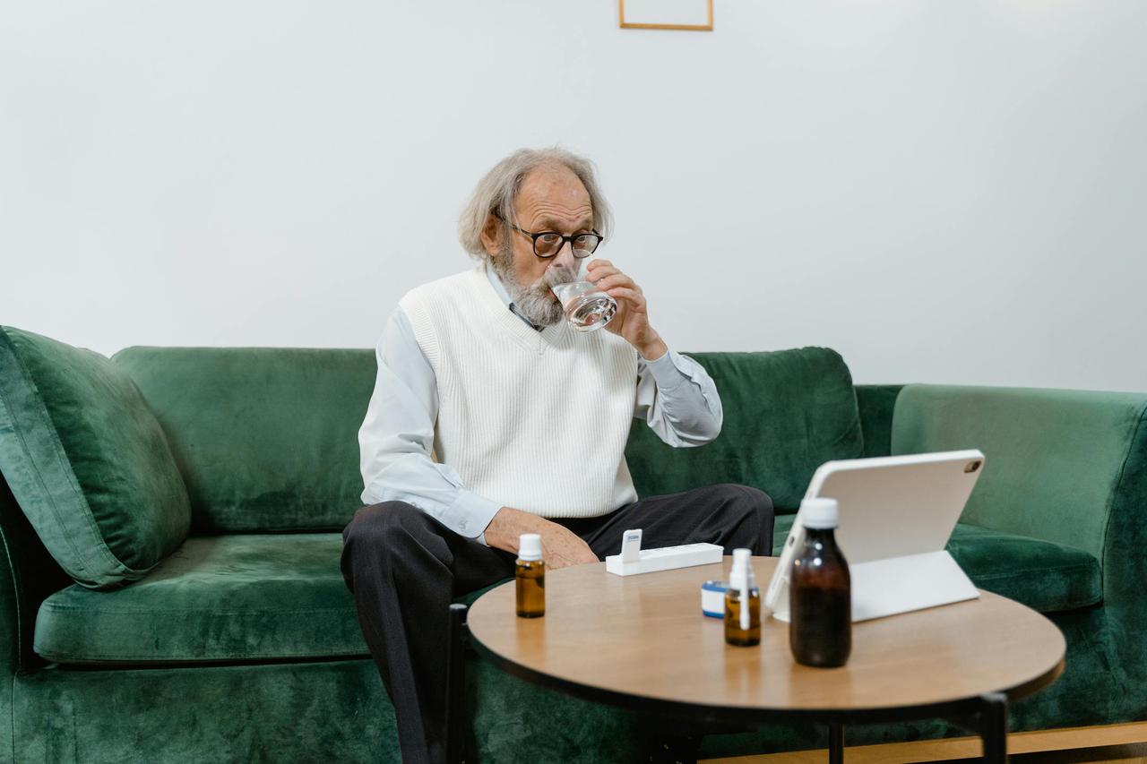 Elderly man in an online doctor consultation