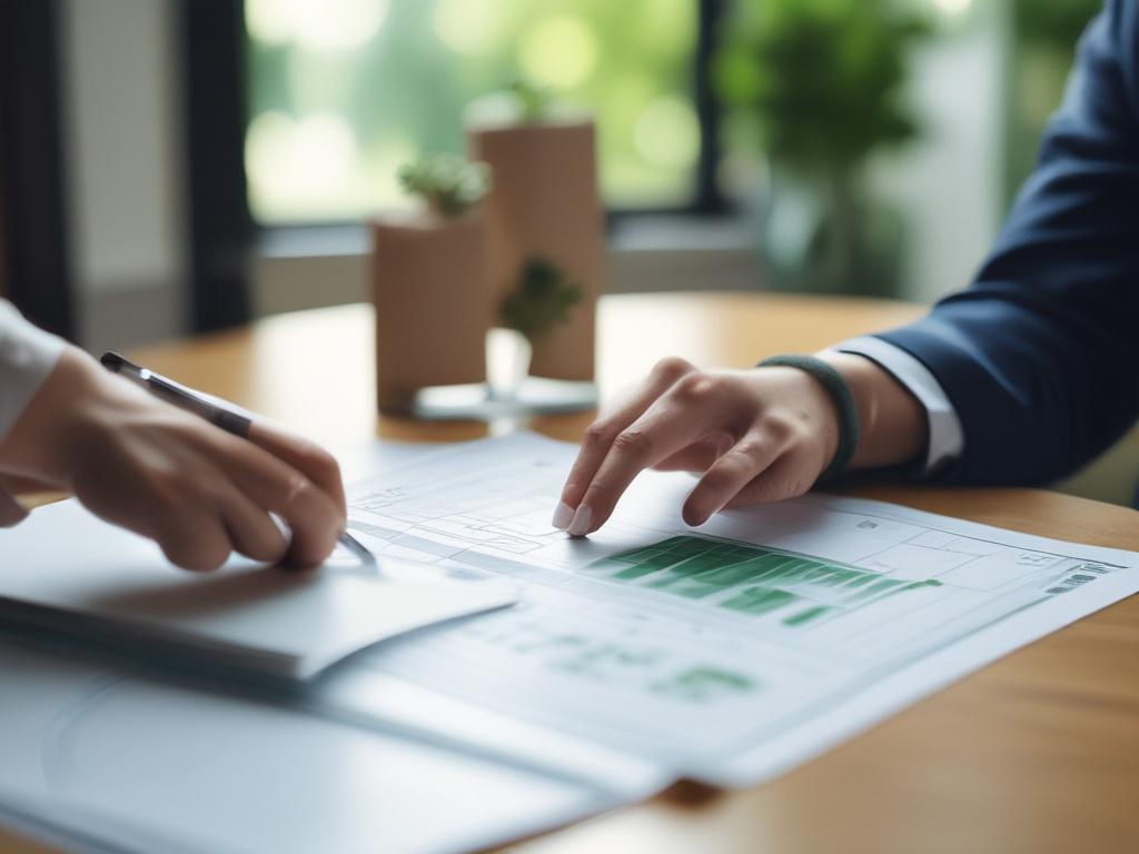 A close up shot of a financial planner discussing sustainable