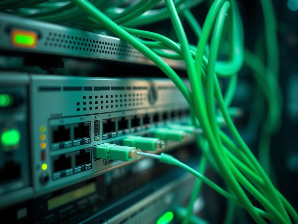 A close up shot of a high tech network infrastructure