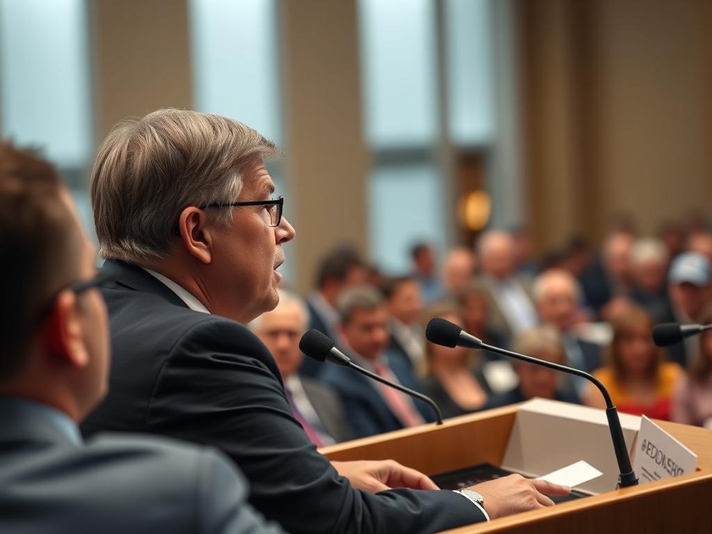 A close up shot of a policymaker speaking at a