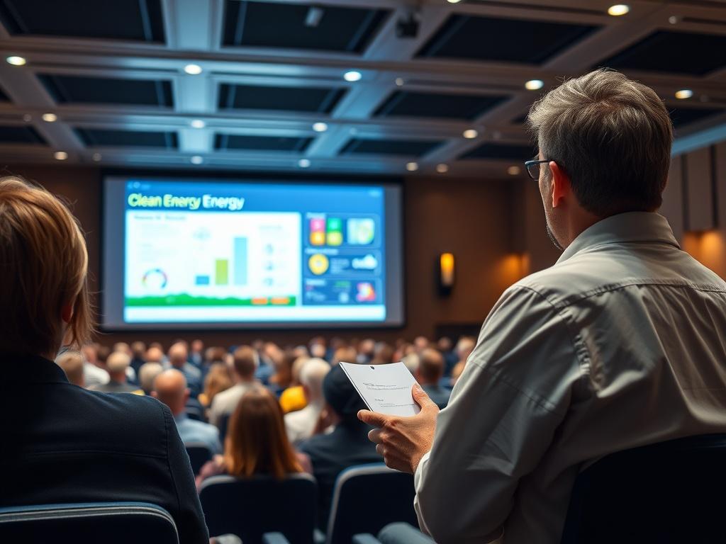 A vibrant image of a researcher presenting their innovative clean