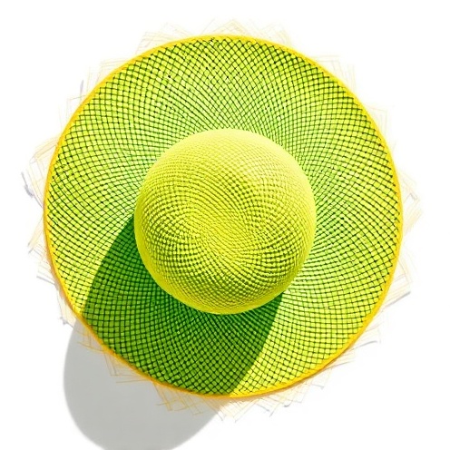 Green and yellow wide-brimmed hat