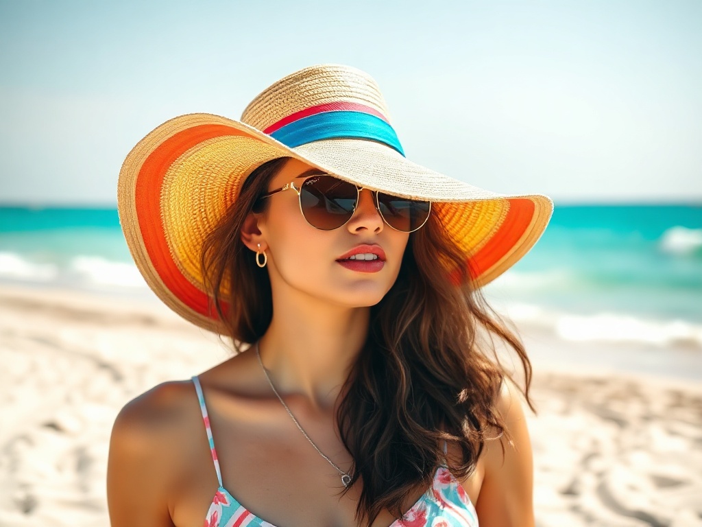 Summer lifestyle with sunglasses and hat at the beach