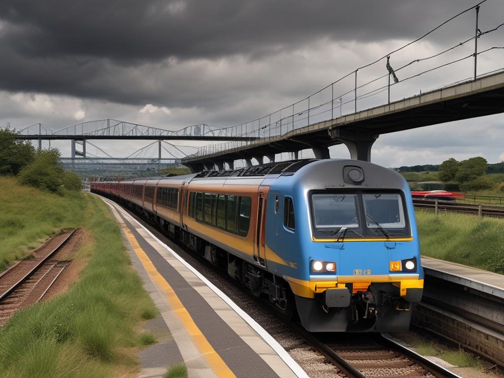 **AI Image Generation Prompt:**

Create a realistic, high-resolution photograph that captures the essence of a journey along the Tees Valley Line. The main subject of the image should be a vintage train, proudly traveling along a picturesque stretch of railroad. Focus on the train as it approaches a charming, green valley, showcasing its vibrant colors that contrast with the lush landscape. 

Compose the shot in a way that emphasizes the train's motion and the scenic beauty, using a close-up perspective tha