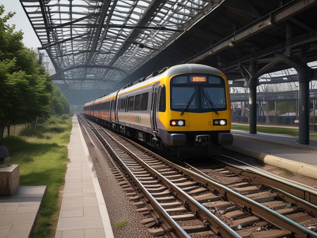 **AI Image Generator Prompt:**

Create a hyper-realistic high-resolution photo that embodies the theme of "The Future of Tees Valley Rail Services." The composition should focus on a modern, sleek train designed specifically for the Tees Valley Line, captured in a close-up shot. Use a 45mm f/1.2 lens style to emphasize the fine details of the train, showcasing its innovative design and state-of-the-art features. 

The train should be depicted in a vibrant Tees Valley setting, ideally during golden hour to e