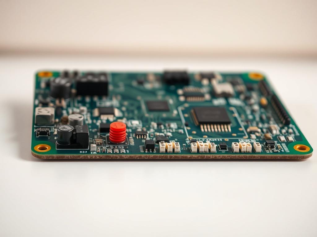 A close up shot of a printed circuit board (PCB)