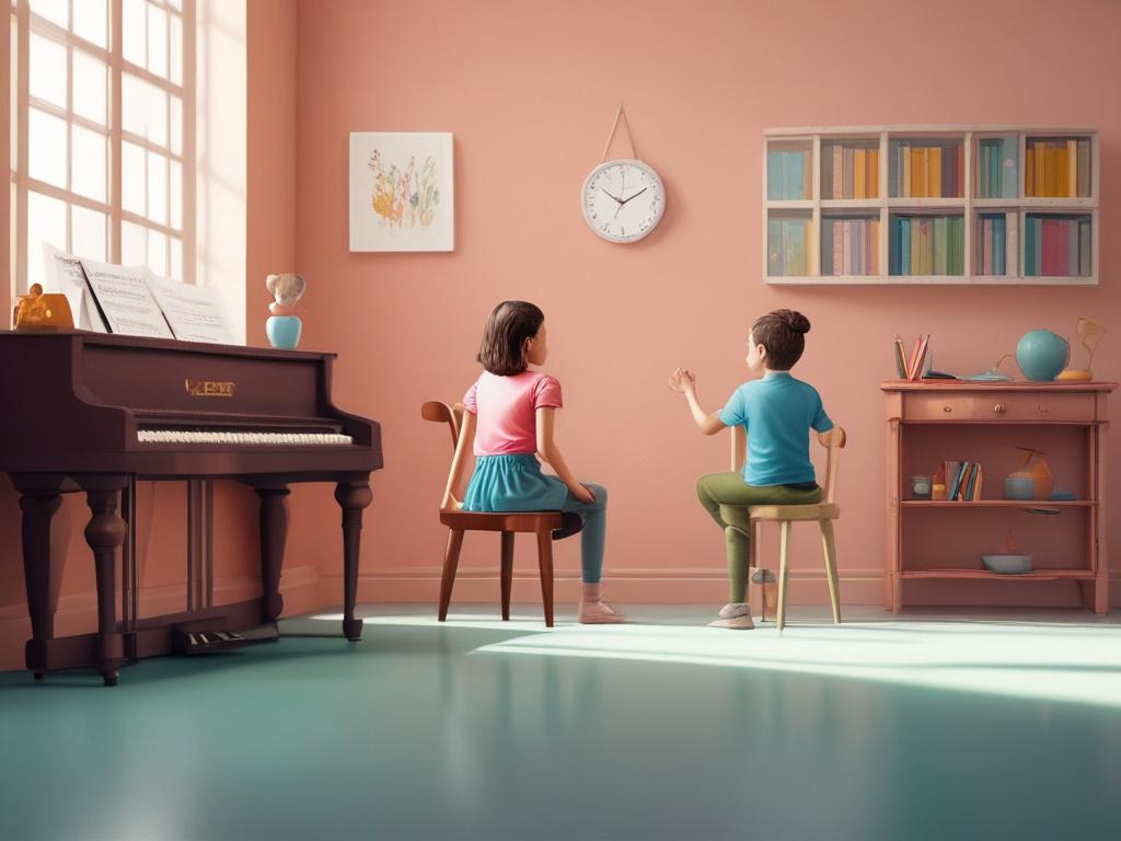 kids acting, singing lessons, piano instruction, colorful studio, creative environment