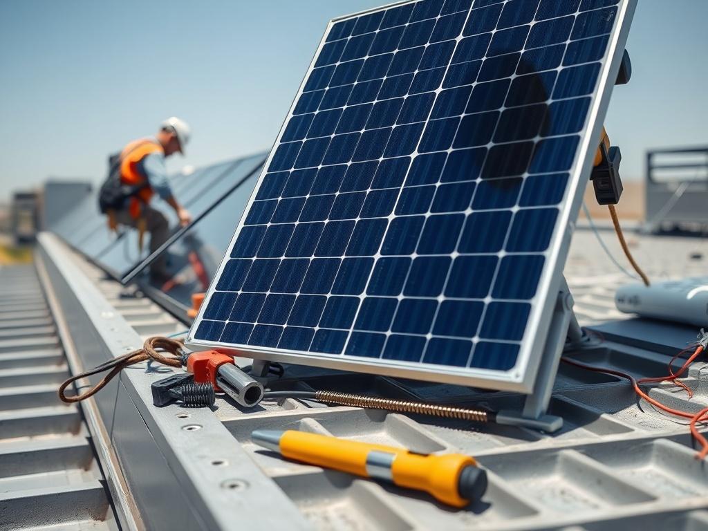 A high resolution image of a solar panel installation on