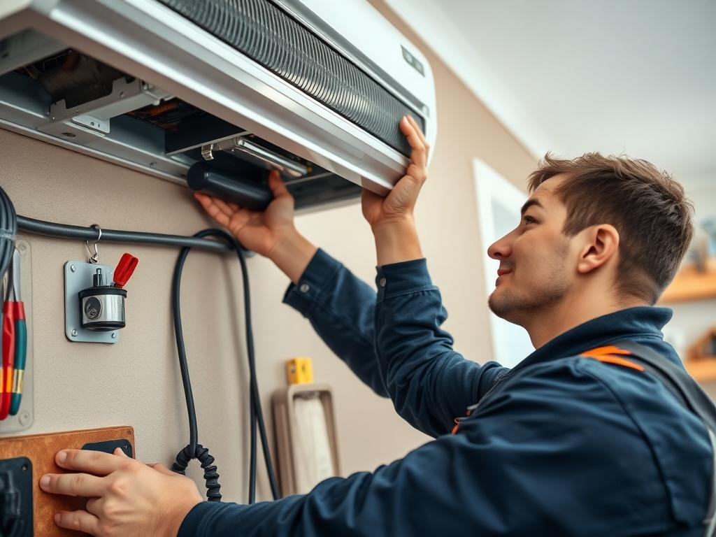 A close up shot of a skilled technician installing a