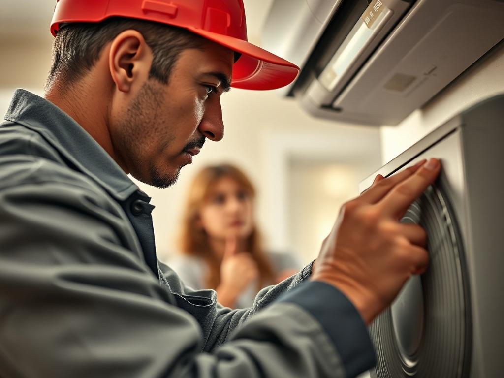 A close up shot of a technician diagnosing an HVAC