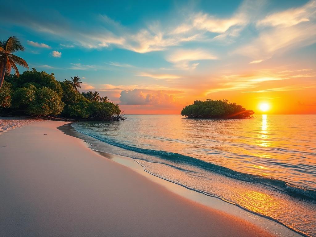 A serene landscape of the Florida Keys, showcasing a vivid