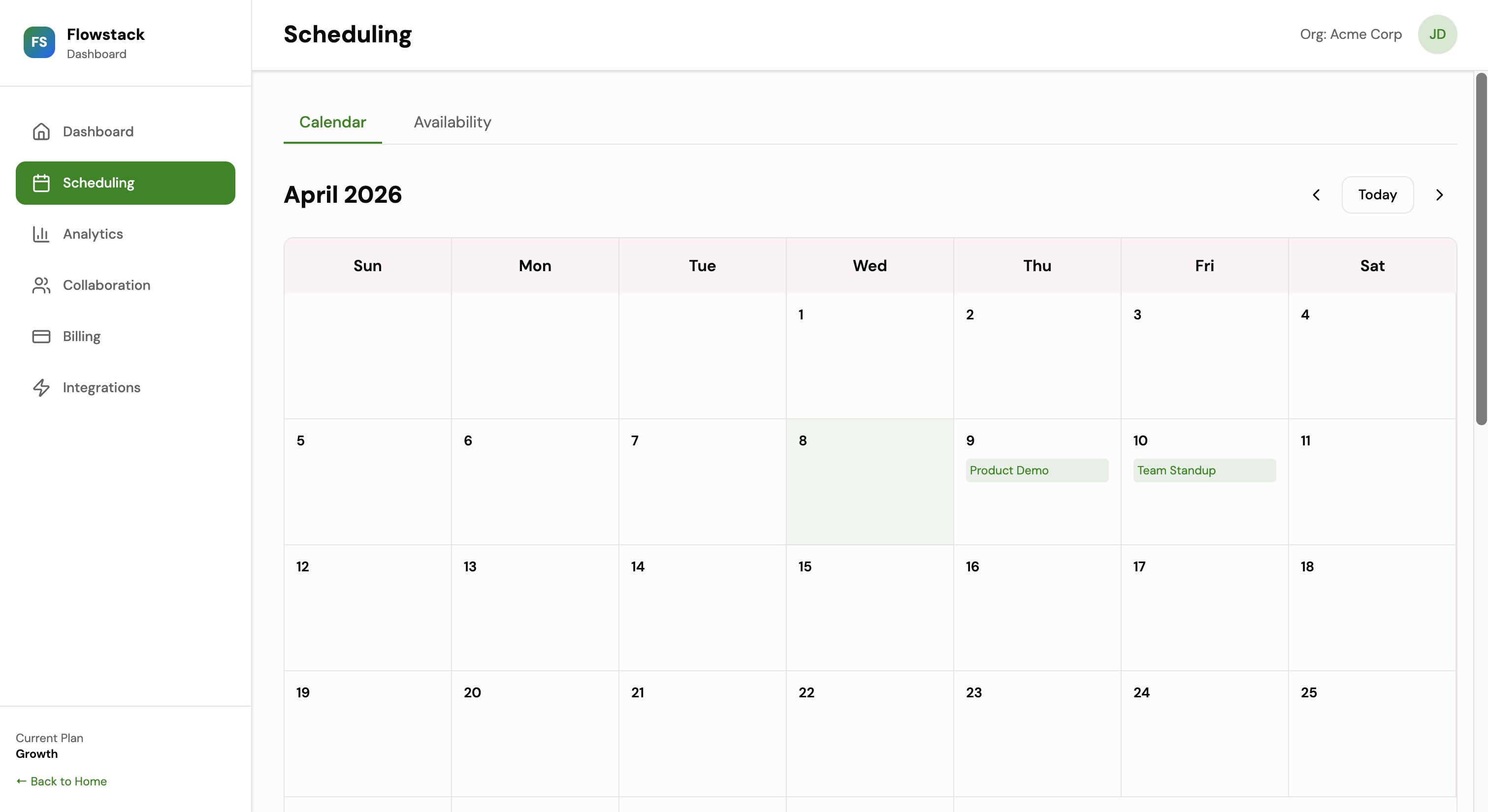Scheduling workflows with calendar and team management