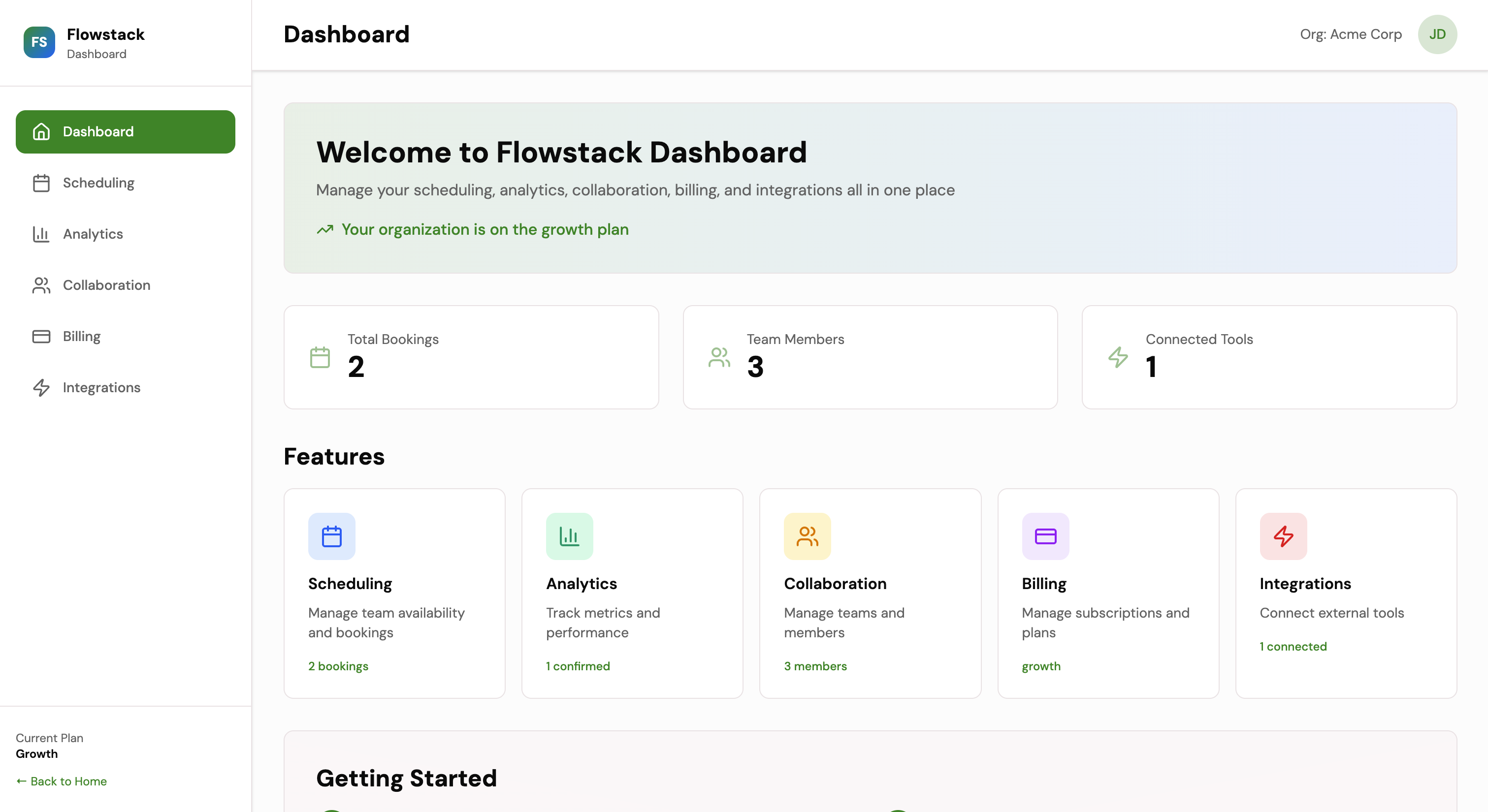 Flowstack interactive demo showing full interface