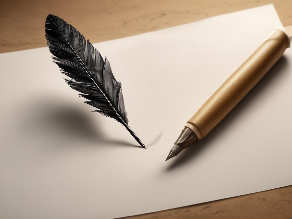 A close up of an elegant quill pen poised above