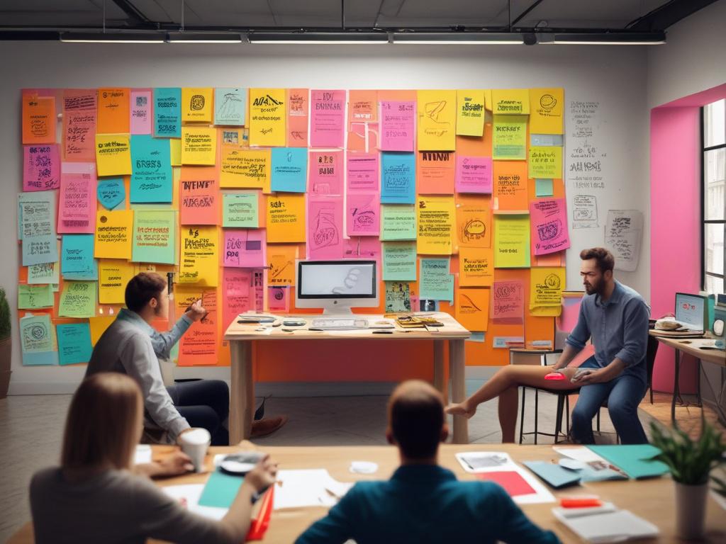 A dynamic branding workshop in progress with diverse individuals brainstorming