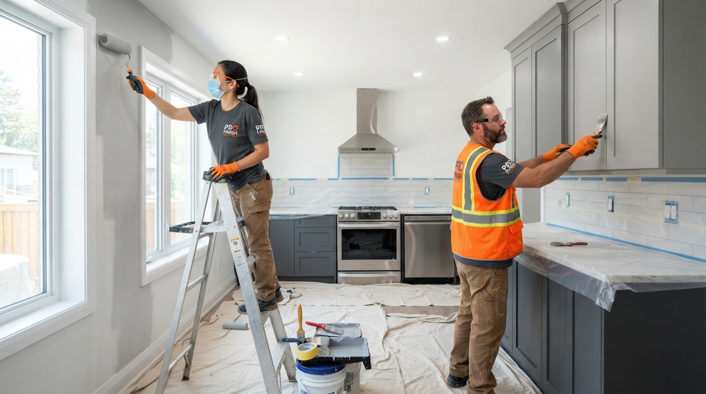 RJ Construction crew painting a home exterior in Katy, Texas