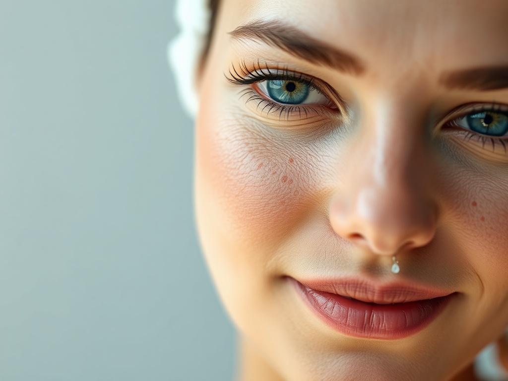 A close-up image of a woman after a Chemical Peel, showcasing her fresh, rejuvenated skin. The background should be softly blurred, highlighting her radiant complexion. Use bright lighting to accentuate the glow and clarity of her face, creating a sense of health and vitality. Capture the essence of effective skincare transformation.