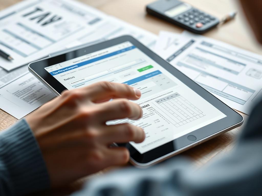 A close up shot of a person reviewing tax documents