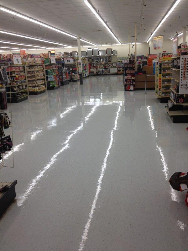 recently stripped and waxed grocery store floor