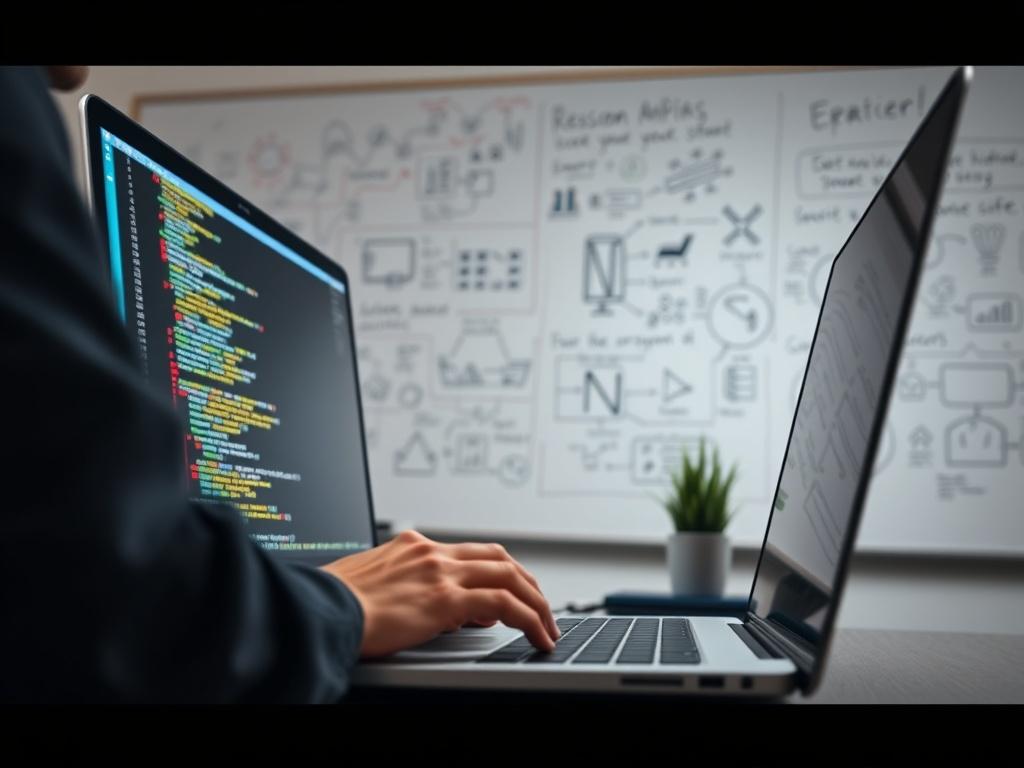 A close up shot of a developer coding on a