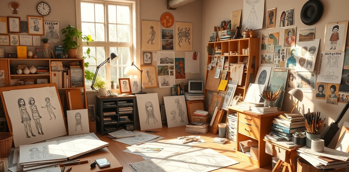 Artist at work in creative studio