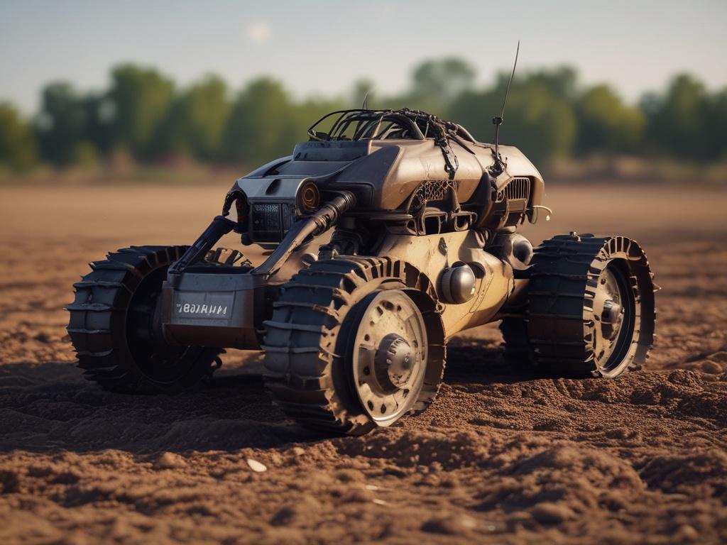 A realistic high resolution image of a SoilCrawl Bot™ at