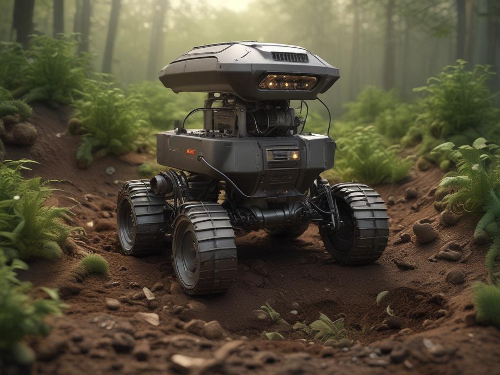 A SoilCrawl Bot™ in action, working within a rich, dark